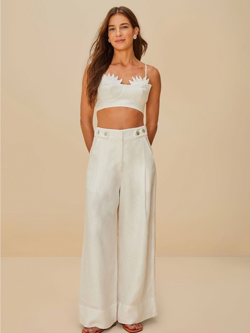 NWT Farm Rio Off-White Cream Sunrise Cup Linen Crop Top Bralette S 4 6 Sunburst